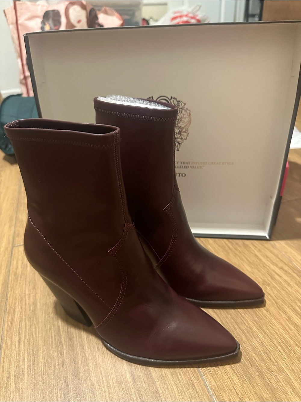 Vince Camuto Women's Pointed Mid-Calf Boots in Burgundy